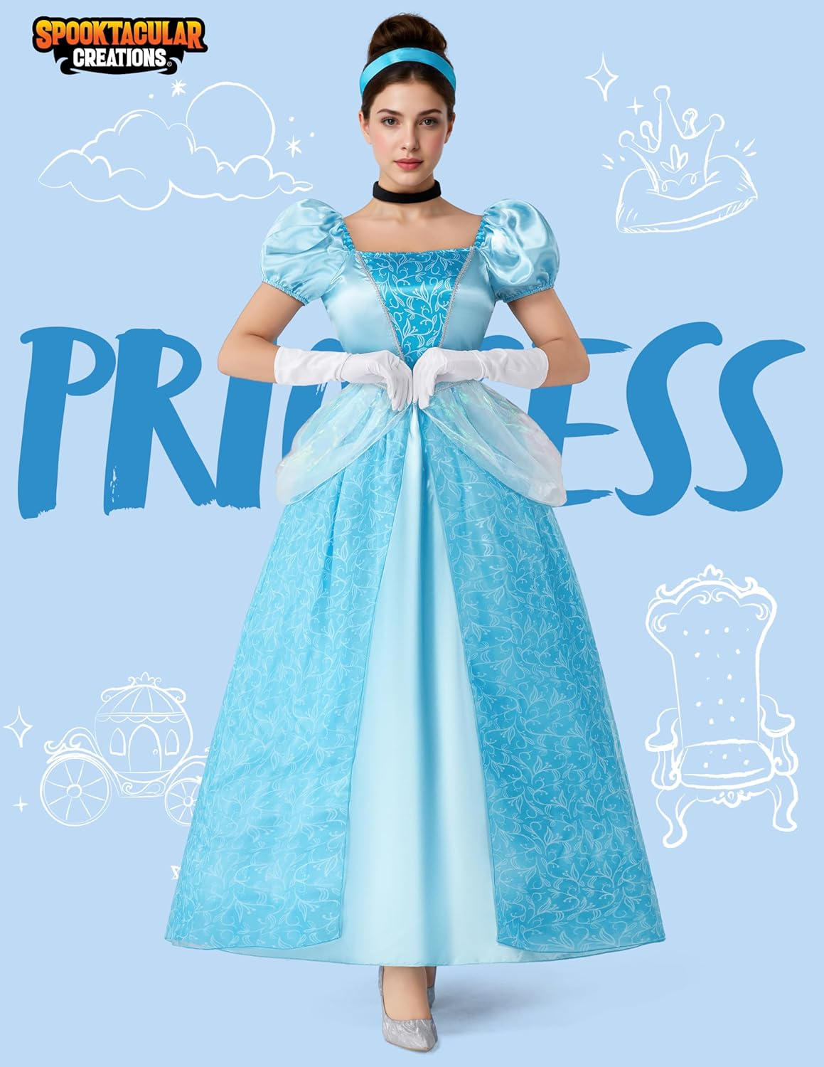 Spooktacular Creations Adult Princess Costume, Halloween Costume Woman Role Play, Blue Princess Dress image number 1