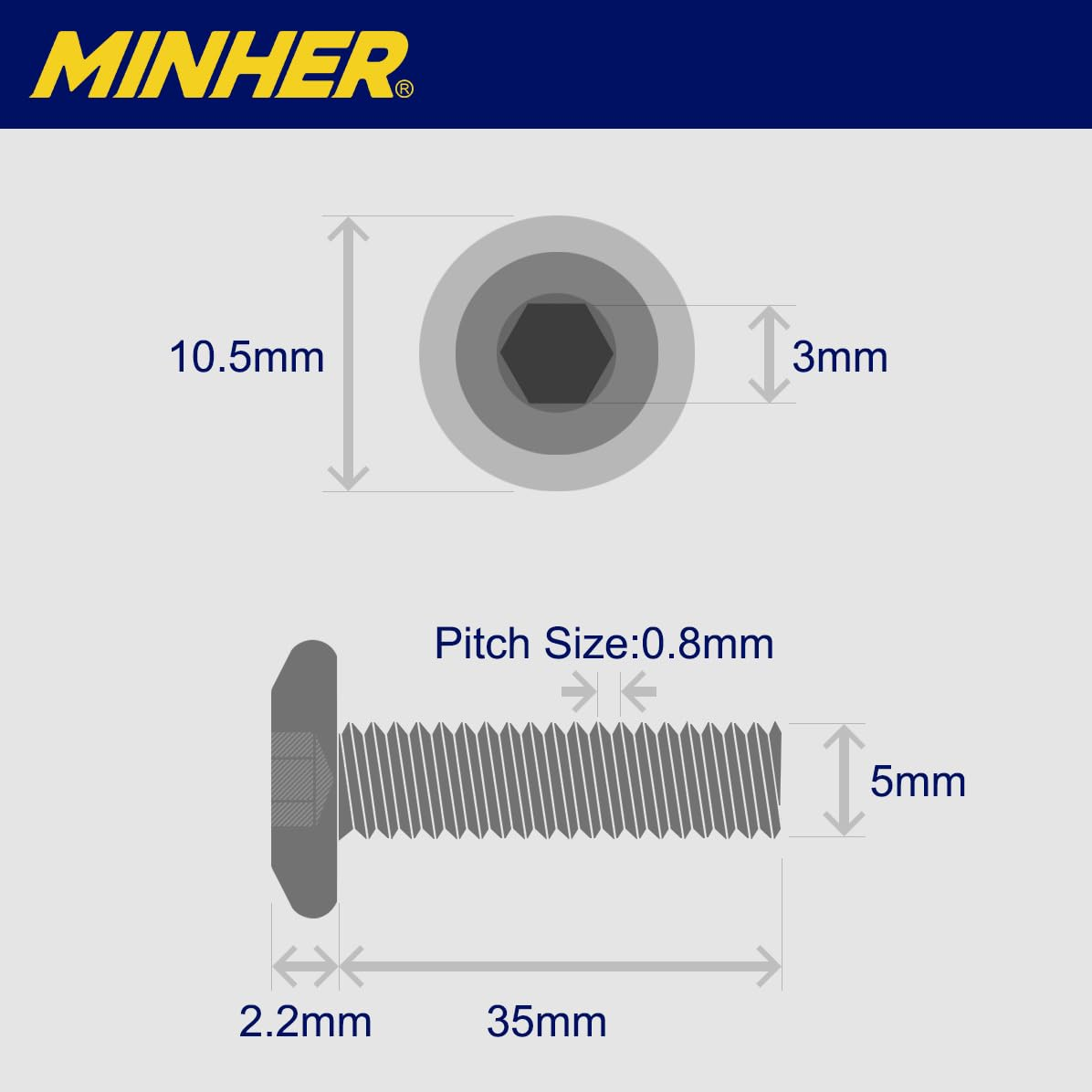 MINHER M5 X 35Mm 20Pcs Flat Head Hex Socket Cap Screws Bolts, Furniture Bolts, 304 Stainless Steel 18-8, Full Thread (With Hex Spanner) image number 4