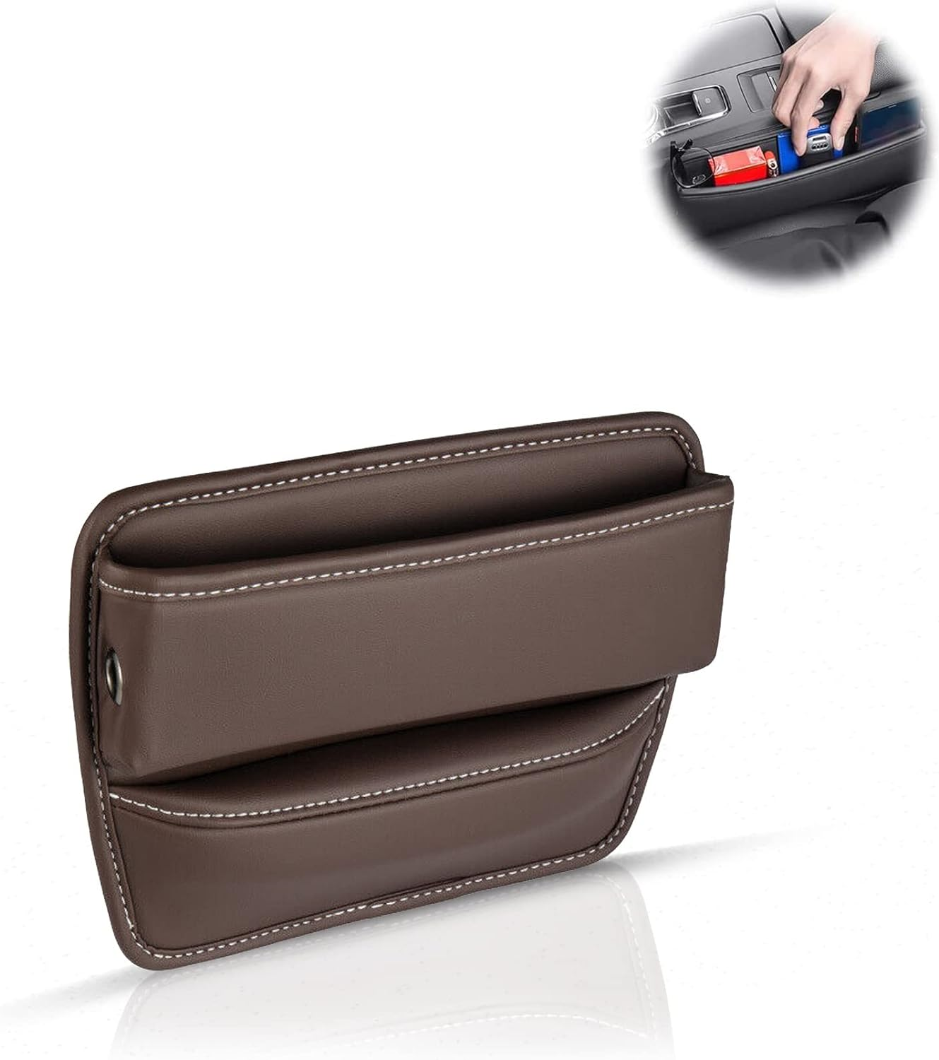 Leather Car Seat Storage Box, 2023 New Car Seat Gap Filler Organizer, PU Leather Car Seat Storage Box, Console Side Pocket Organizer Holds for Phone, Wallet, Cards, Keys (Black)