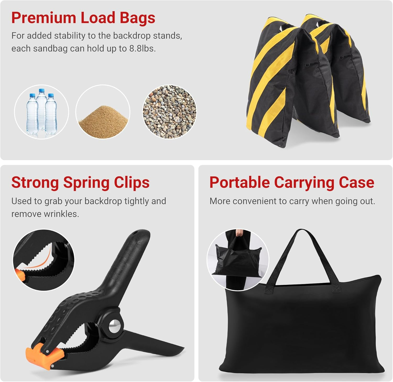 Jsungo Backdrop Stand, Adjustable 10X7.5 FT Background Stand Backdrop for Parties, Photo Video Studio, Portable Photography Backdrop Stand with Carrying Bag, 6 Backdrop Clamps, and 2 Stand Bags