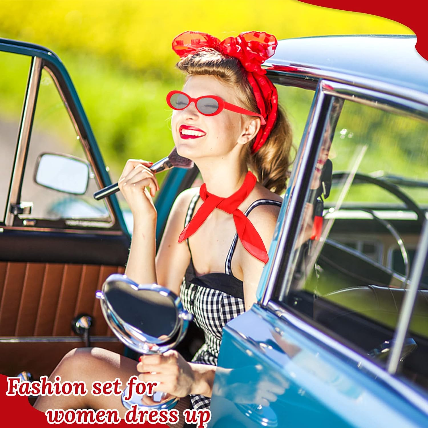 French Women Fancy Dress Costume Accessories Set French Artist Mime Kit with Red Beret Scarf Sunglasses Gloves for Women Girls Cosplay Party Supplies School Dress up Day image number 6