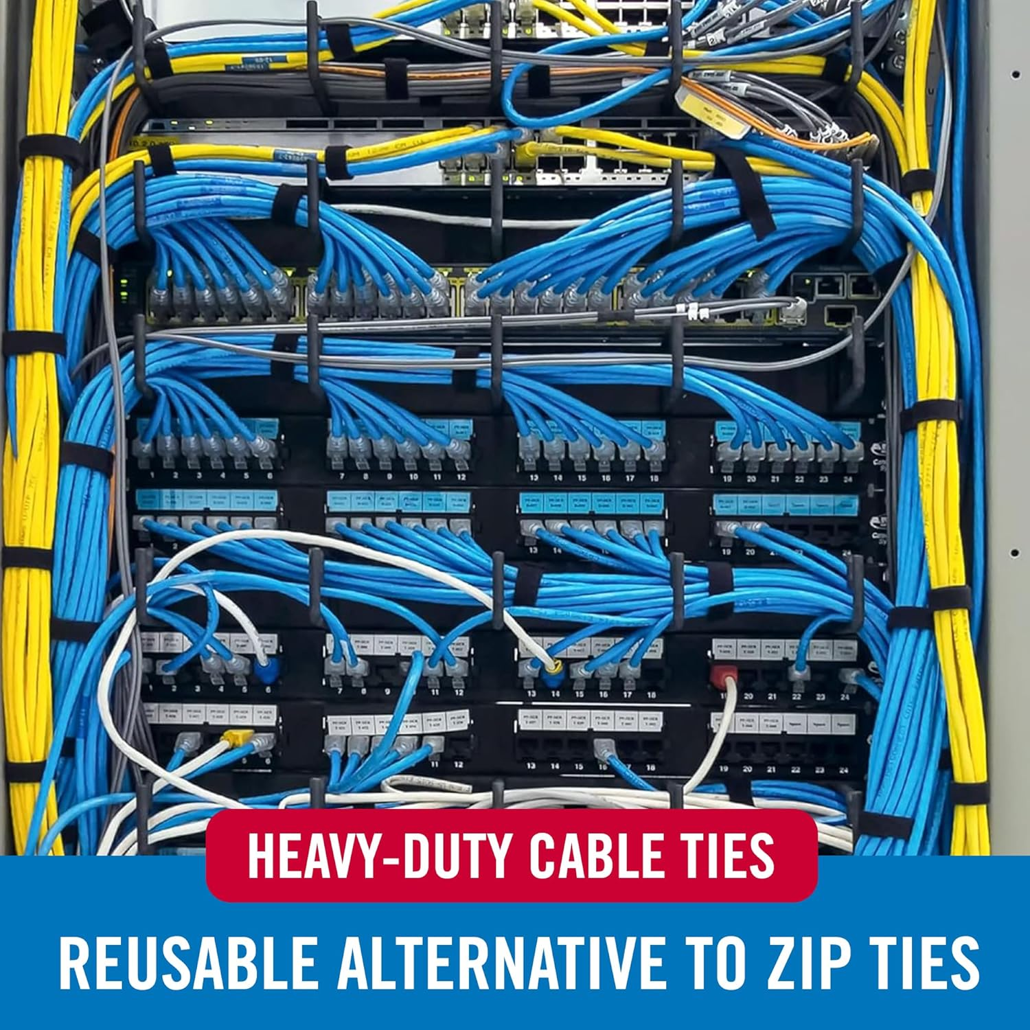 VELCRO Brand Heavy Duty Cable Ties Reusable | 60Pc Bulk Pack | 8 X 1/2" ONE-WRAP Straps, Black | Strong Wire Management | Cord Bundling for Home Office and Data Centers - Bright Colors image number 2