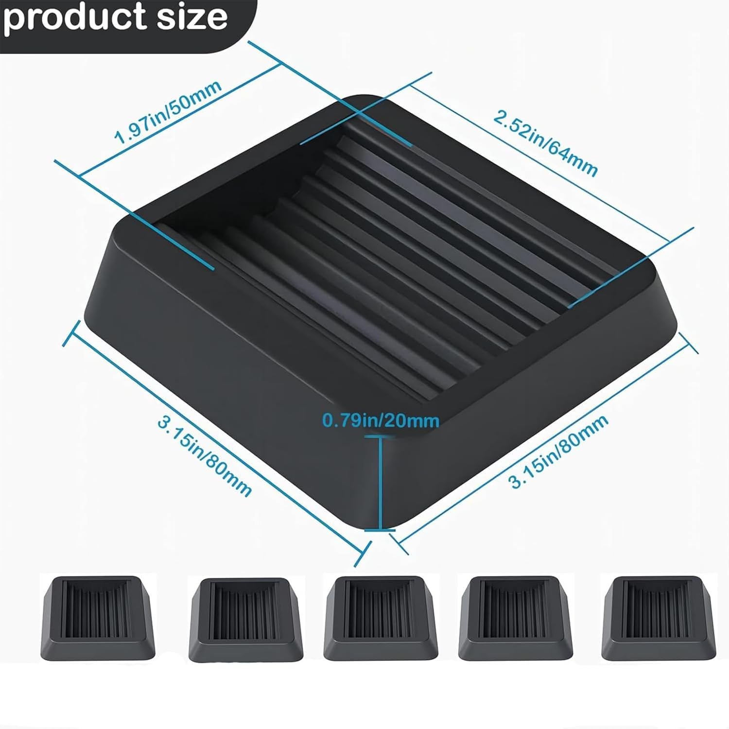 10Pcak Black Furniture Pads Rubber Caster Cups, Wheel Stoppers to Prevent Sliding for Sofa Bed Hardwood Floor House Office Chair Wheels 3.15In image number 5