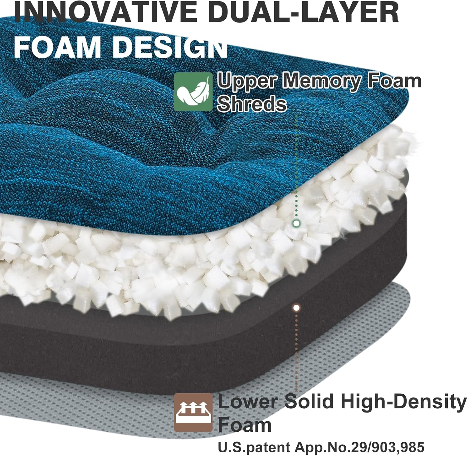 Shinnwa Chair Cushions for Dining Chairs 4 Pack, Tufted Memory Foam Kitchen Seat Cushions, Non-Slip Chair Pads with Ties, 16.5&rdquo; X 16.5&rdquo; X 3.5&rdquo;, Navy Blue, Set of 4 image number 5