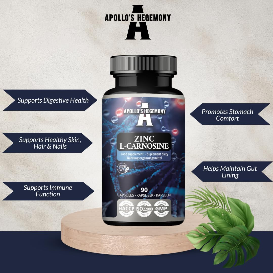 Zinc L-Carnosine 37.5 Mg per Capsule - 90 Vegan Capsules - 3 Months Supply - for Skin, Hair & Nail Health - Supplement by Apollo'S Hegemony image number 3