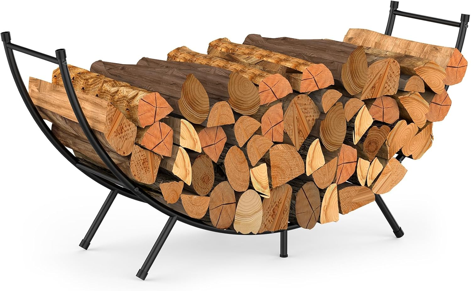 NANANARDOSO Curved Firewood Rack，48 Inches Powder-Coated Metal Fireplace Log Holder for Firewood Storage，Ideal for Indoor and Outdoor Fireplaces Wood Storage image number 3
