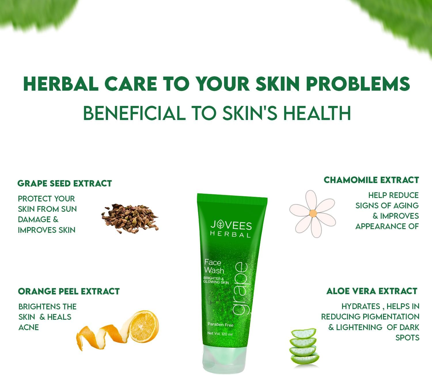 Jovees Herbal Grape Fairness Face Wash for Glowing Skin - All Skin Types - Paraben & Alcohol Free, 120 ML (Pack of 1) image number 1