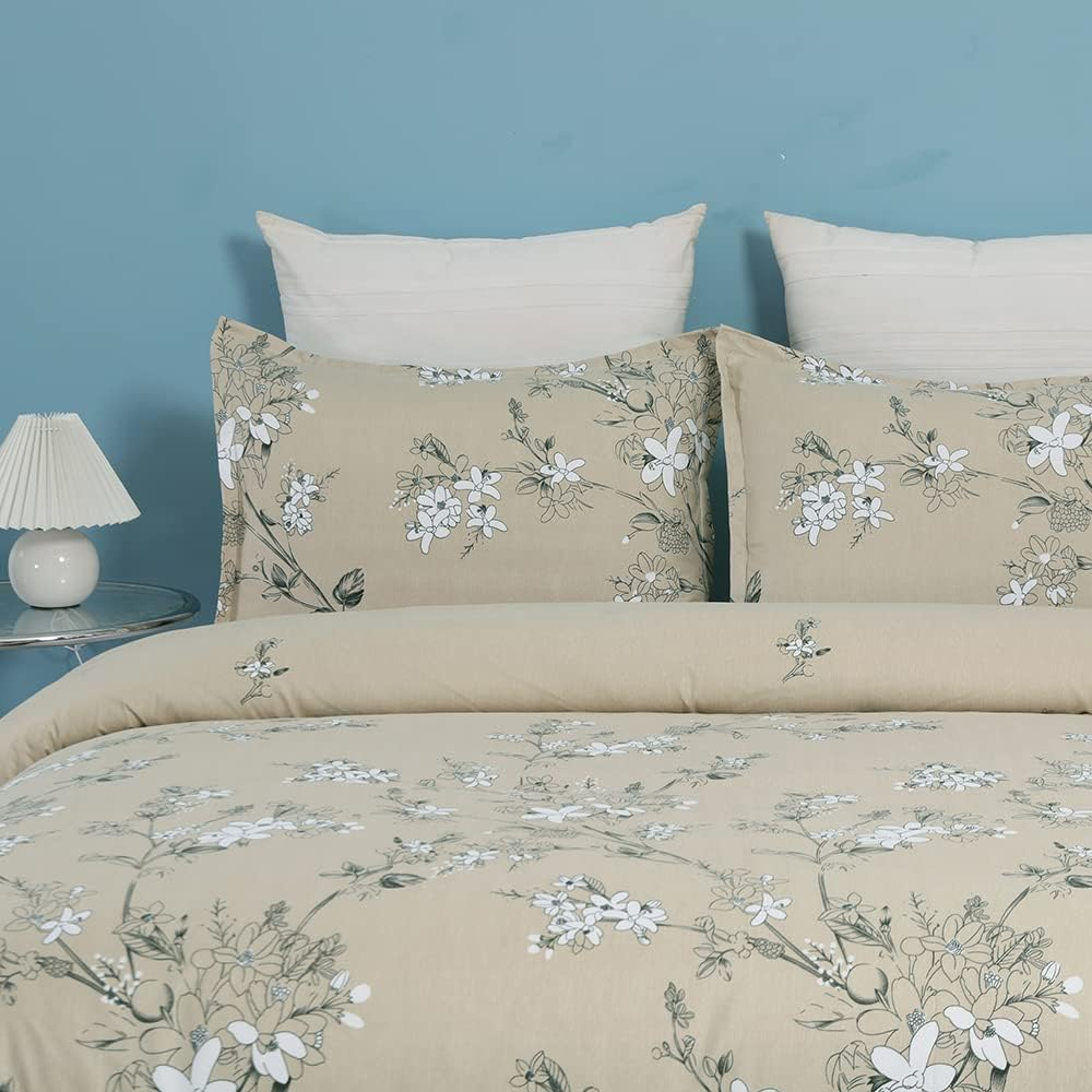 YEPINS Soft Brushed Microfiber Duvet Cover Set with Zipper Closure and Corner Ties, Blossom/Branch Floral Printed Pattern, Camel Color-King Size(104X90 Inches) image number 3