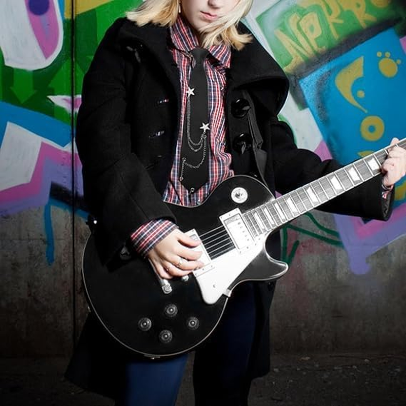 Adjustable Pre-Tied Black Tie for Women & Girls, School Uniform Necktie with Metal Chain, Polyester Gothic Punk Tie Accessory for Cosplay & Gifts - SZTTY