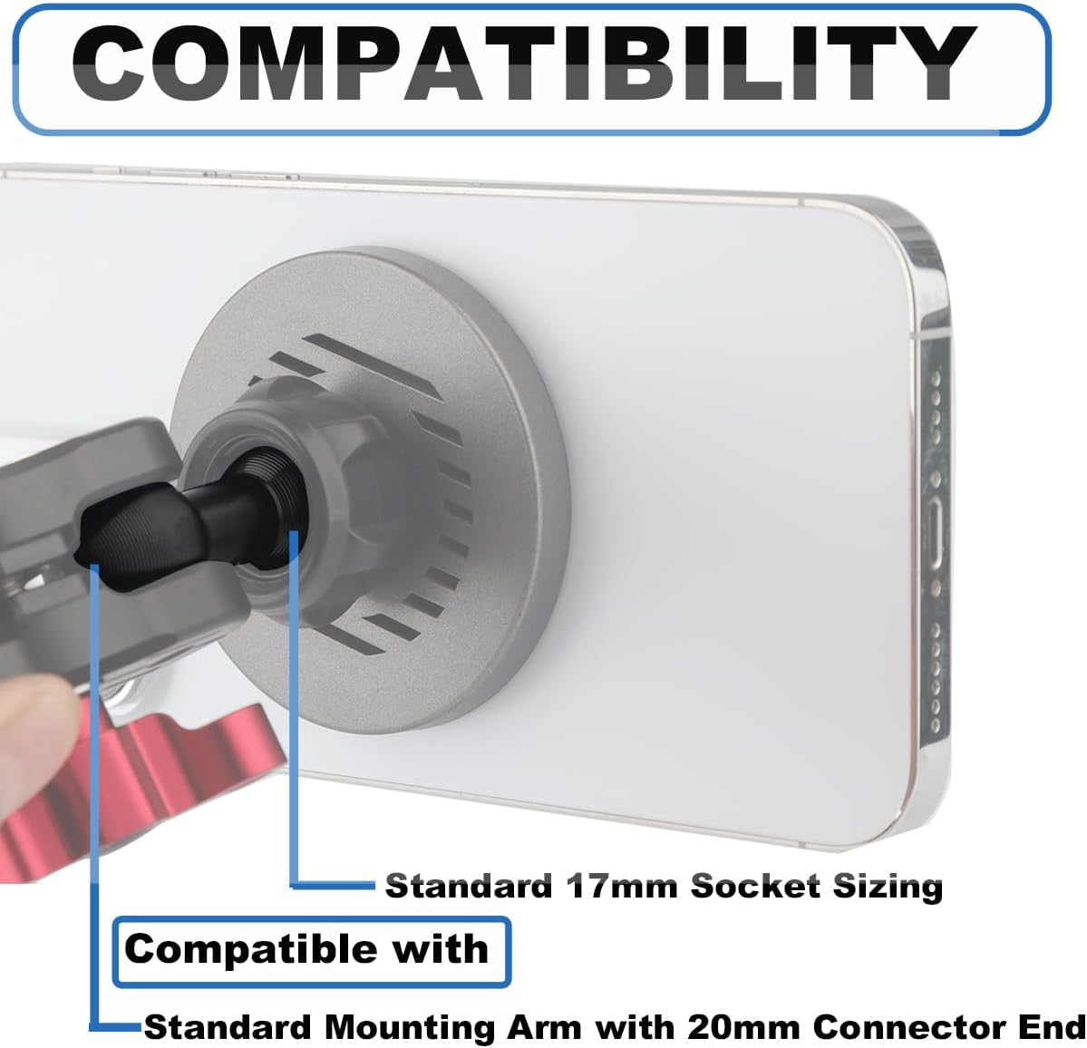 Aluminum 20Mm Ball to 17Mm Ball Adapter Extension Connector, for Garmin and Other GPS Devices with 17Mm Ball Connections, Compatible with Bulletpoint Dash Mount Arm, Black