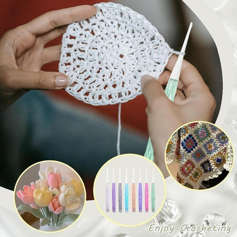 8Pcs Acrylic Crochet Hooks Set,Crystal Crochet Knitting Crochet Hooks,Non-Slip Crochet Hook Grips Crochet Hook,Plastic Crochet Hooks Ergonomic Crochet Hook Grips,Plastic Ergonomic Crochet Hook Set image number 1