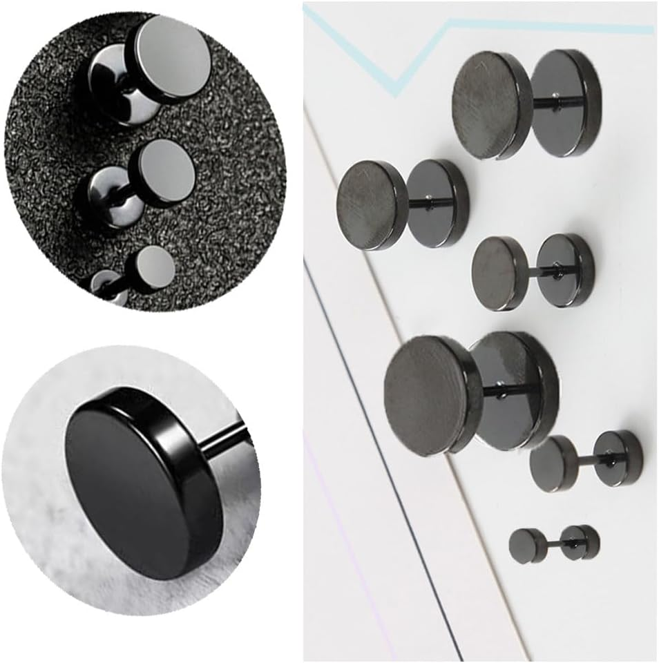 Changyeah 6 Pairs Dot Earrings, Stainless Steel Black Stud Earrings for Men Women, Titanium Steel Barbell Earrings Set, 3Mm-8Mm Available, (Black) image number 3