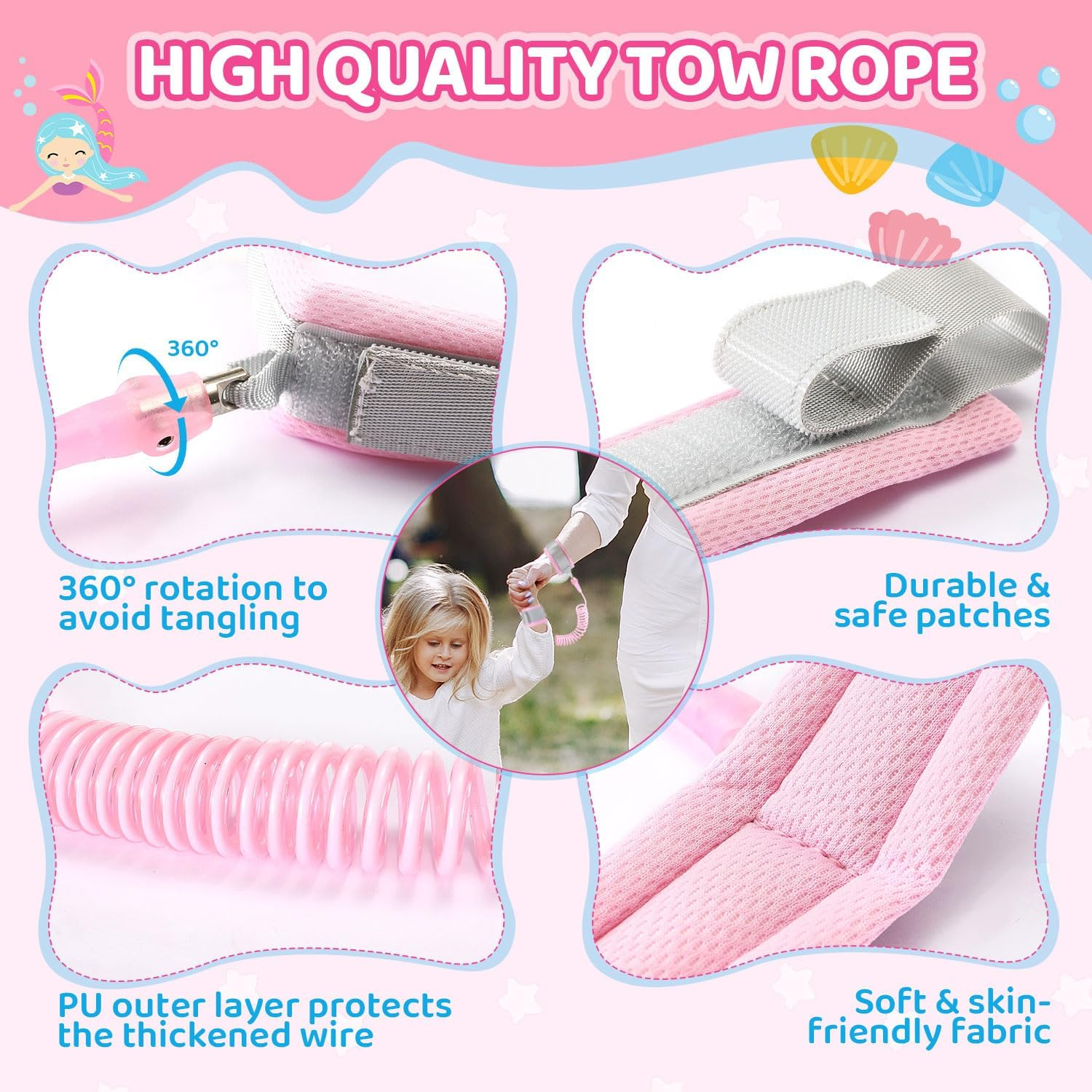 WOTOW Backpack for Kindergarten Kids, Girls Bag Large Capacity, Pencil Box, anti Lost Wrist Link for Toddler, Mermaid Preschool Girl Bag image number 6