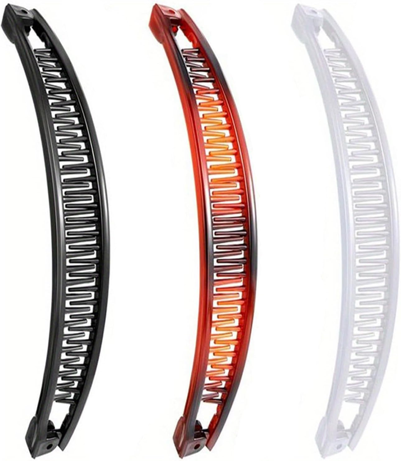 Pack of 3 Banana Clip Large, Banana Clip Hair Accessories, Fishtail Hair Combs Ponytail Banana Clips, Hair Accessory for Women and Girls, for Ponytail, (Brown, Black, White) image number 6