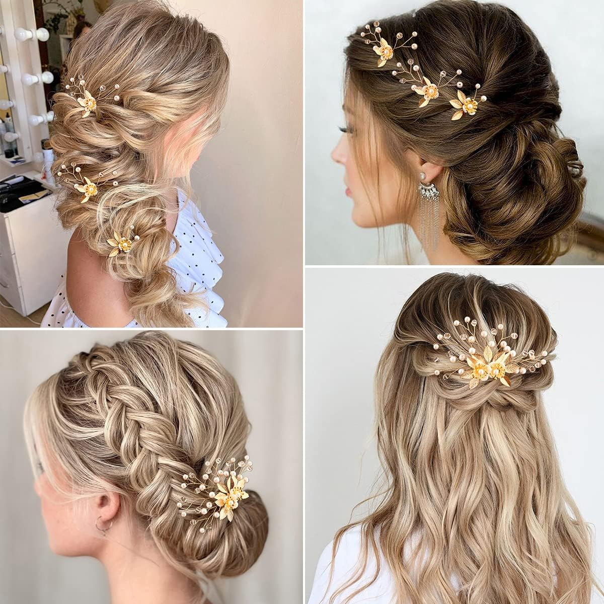 5 Pieces Gold Leaf Hair Pins Flower Pearl Hair Forks Bridal Hair Clips Headpiece Vintage Wedding Hair Accessories for Women Girls Brides Bridesmaids Flower Girls(Classic) image number 5