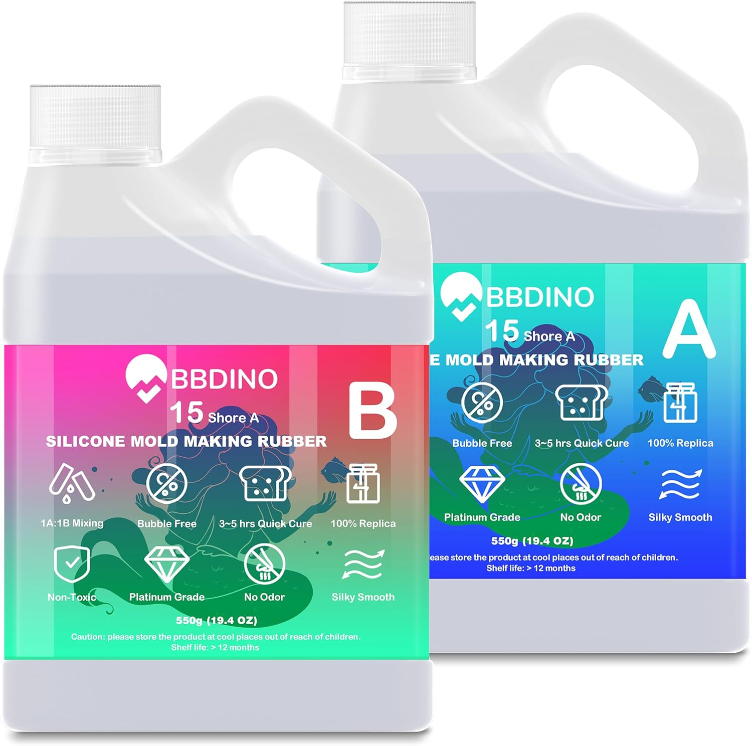 BBDINO Silicone Mold Making Kit, 15A Fast Cure Silicone for Mold Making Clear 1100G, 1A:1B Ideal for Resin/Soap/Candle/Silicon Molds Casting