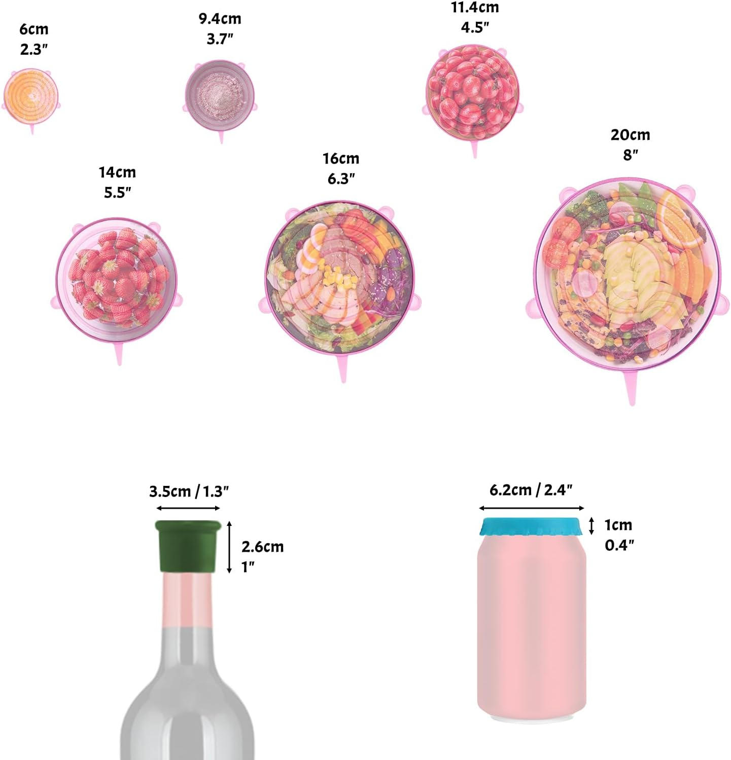 Daily Treasures Reusable Silicone Lids Food Covers Set-12Pcs Silicone Covers for Bowls and Fruit,3Pcs for Cans and 3Pcs Silicone Cup Lids -Food Grade Stretch Lids,Safe in Dishwasher and Fefrigerator