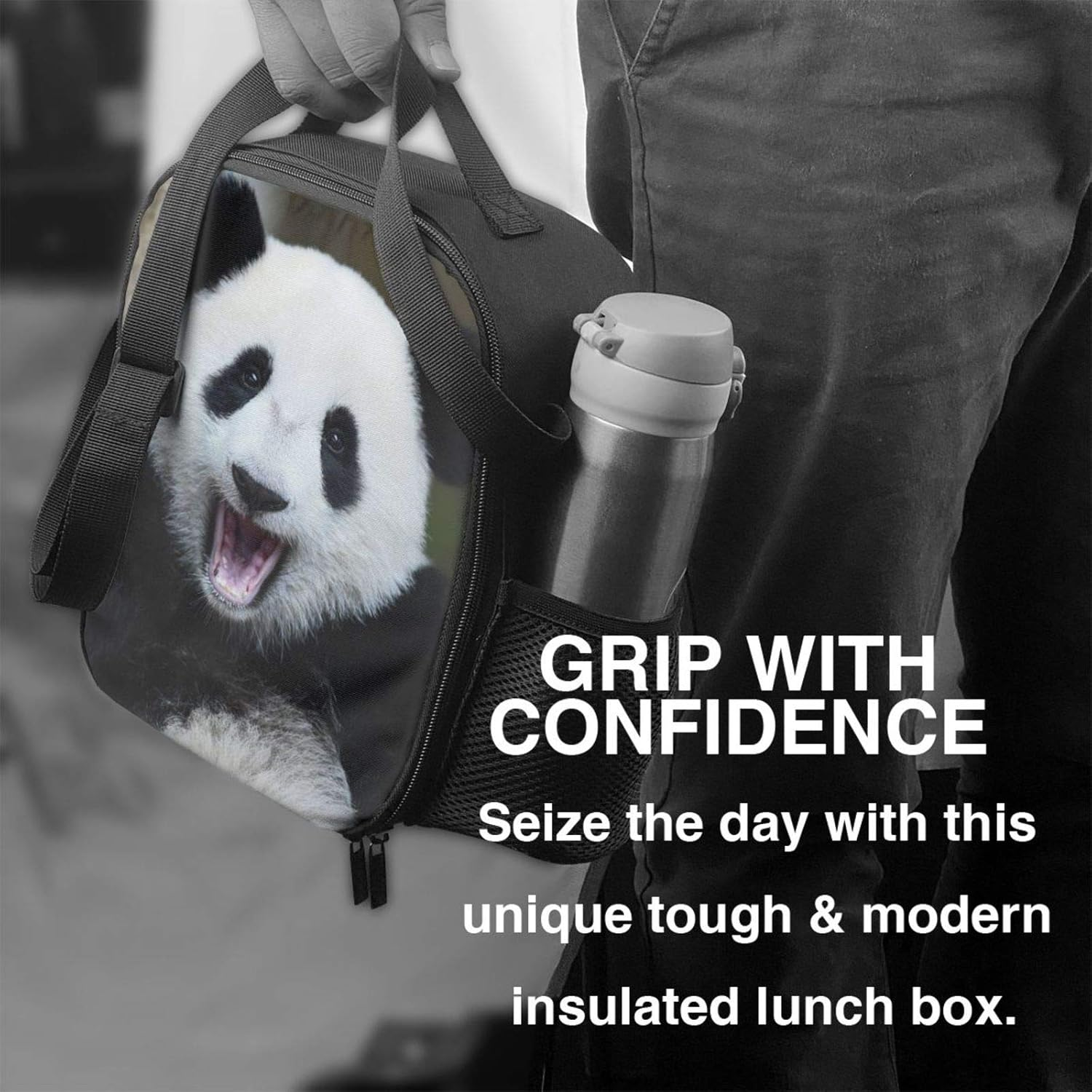 Prelerdiy Panda Lunch Box - Insulated Lunch Box for Kids Funny 3D Design with Side Pocket & Shoulder Strap Lunch Bag Perfect for School/Camping/Hiking/Picnic/Beach/Travel - Giraffe image number 4