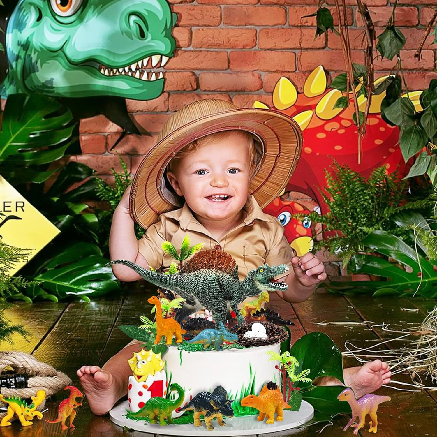 26 PCS Luminous Dinosaur Cake Toppers with Dinosaur Eggs Leaves Trees Cake Decorations for Birthday Party ,Dinosaur Themed Party, Wild Animals Party,Kids Party Cake Decorations (Dinosaur-D) image number 2