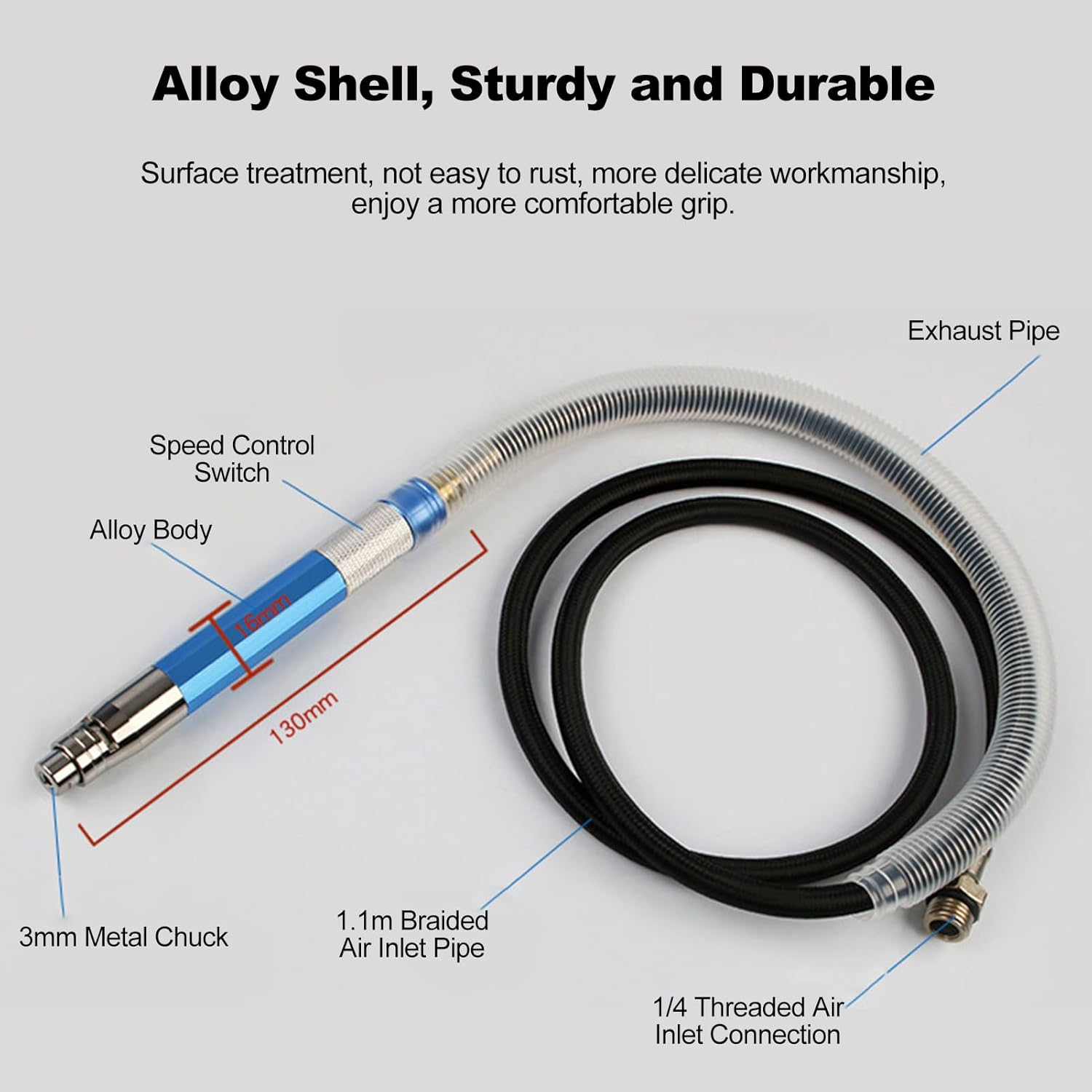 Air Die Grinder Kit, Pneumatic Pencil Die Grinder with Speed Switch, Lightweight Pneumatic Pencil Grinder for Polishing, Engraving image number 4