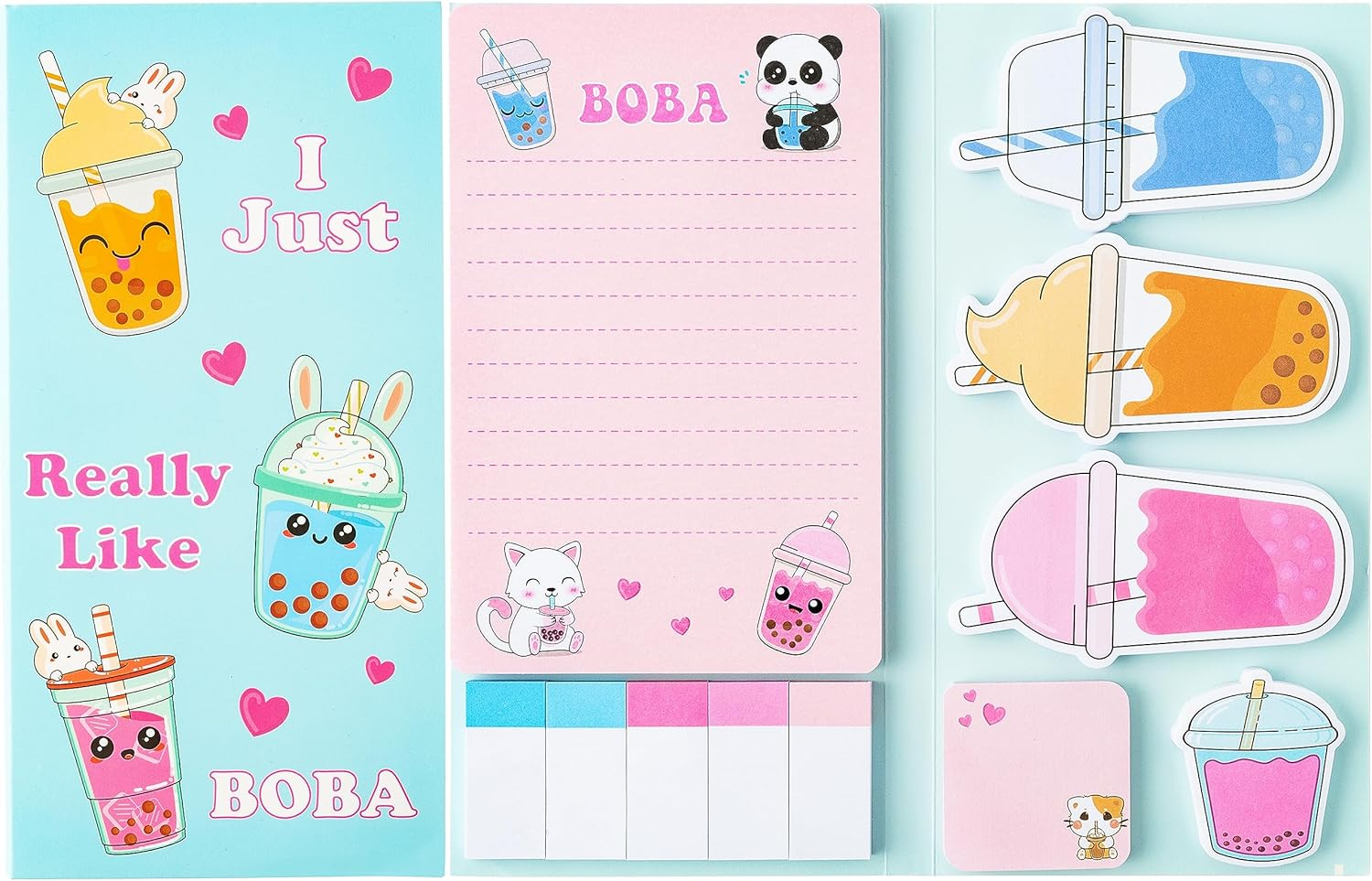 Xqumoi I Just Really like Boba Sticky Notes Set, 550 Sheets, Cute Bubble Tea Self-Stick Notes Pads Milk Tea Theme Divider Tabs Bundle Writing Memo Pads Back to School Office Supplies Small Gift image number 2