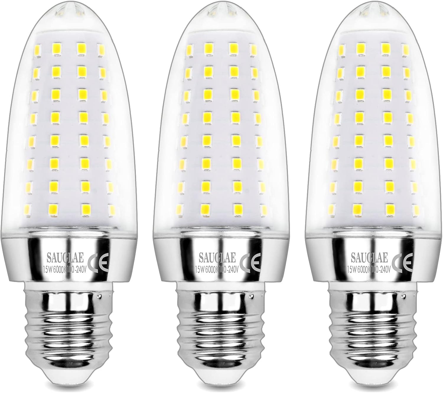SAUGLAE 15W LED Light Bulbs, 120W Incandescent Bulbs Equivalent, 4000K Natural White, 1700Lm, E27 Large Edison Screw LED Lights, Pack of 3