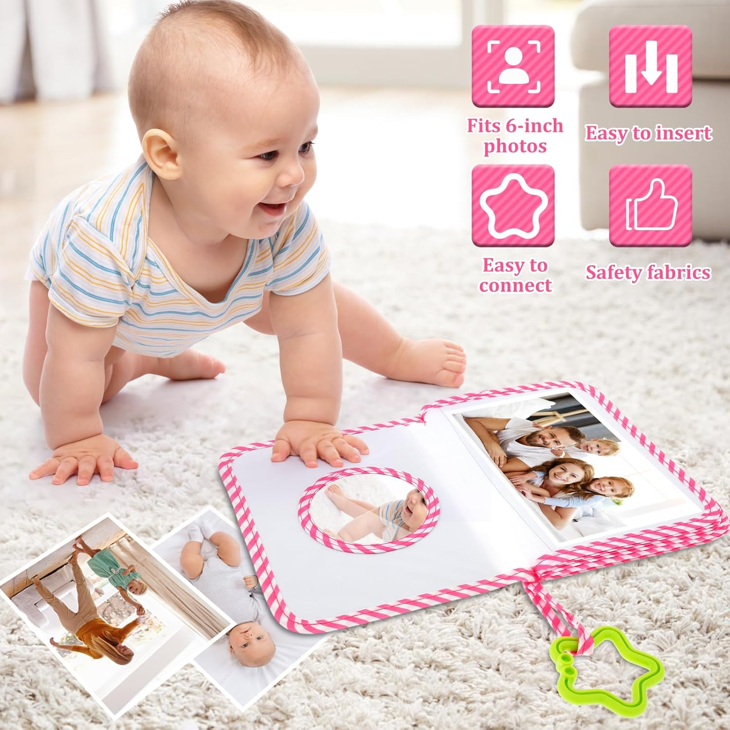 Baby Soft Photo Cloth Book 18X14Cm My First Family Album for Newborn Toddler Kids (Pink, 2Pcs) image number 6