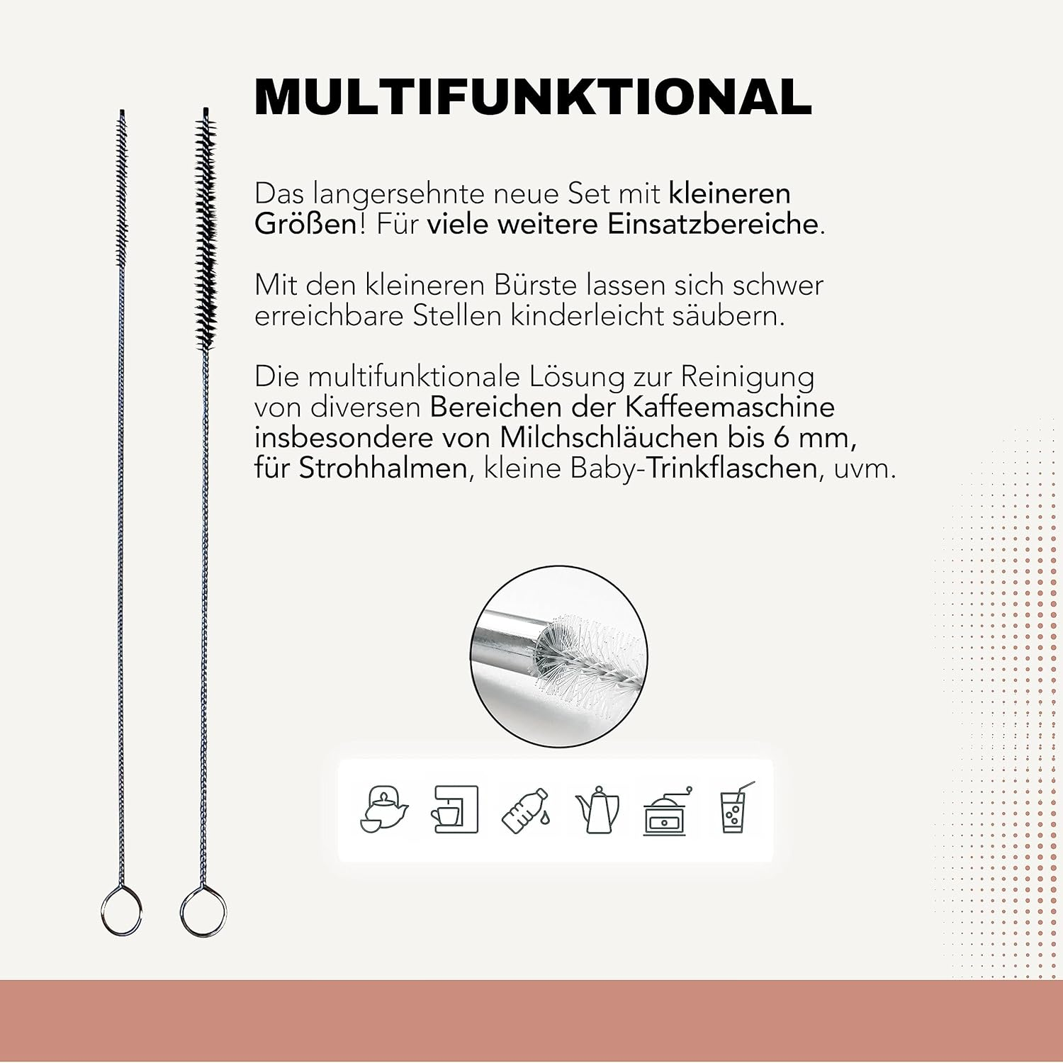 Fancility 4 X XXL Cleaning Brushes 32 Cm Long, 3 Mm and 7 Mm Diameter for Milk Hoses of Fully Automatic Coffee Machines Such as Miele Jura Siemens Krups Saeco Melitta Bosch Nivona Coffee Spout And