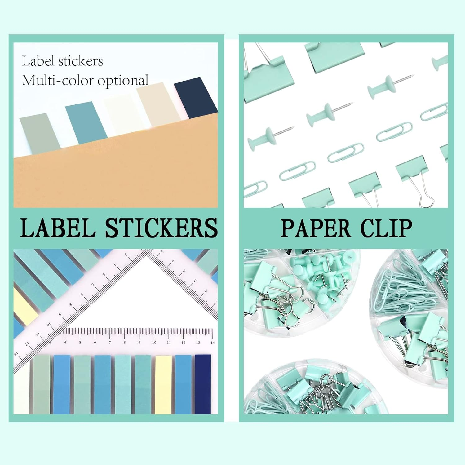 FACAICAI Office Supplies, Desk Accessories, Stapler and Tape Dispenser Set for Women with Stapler, Tape Dispenser, Staple Remover, Staples, Clips, Scissor and Tabs,Gift (Blue Green) - Pink image number 3