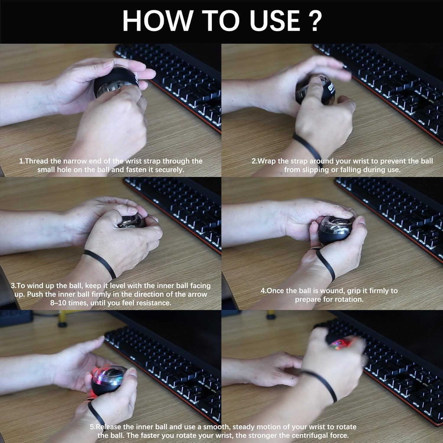 Wrist Strengthener Ball Forearm Exerciser Auto-Start Wrist Gyro Ball, Lotorr Ball Used to Strengthen Arms, Fingers, Wrist Bones and Muscles