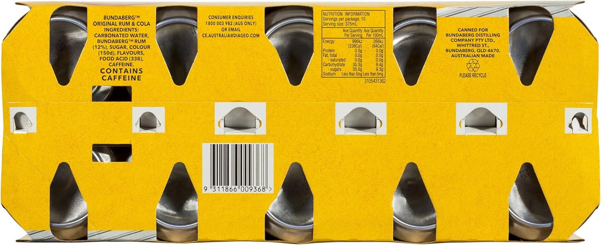 Bundaberg Original and Cola Rum 375 Ml (Pack of 10) image number 3