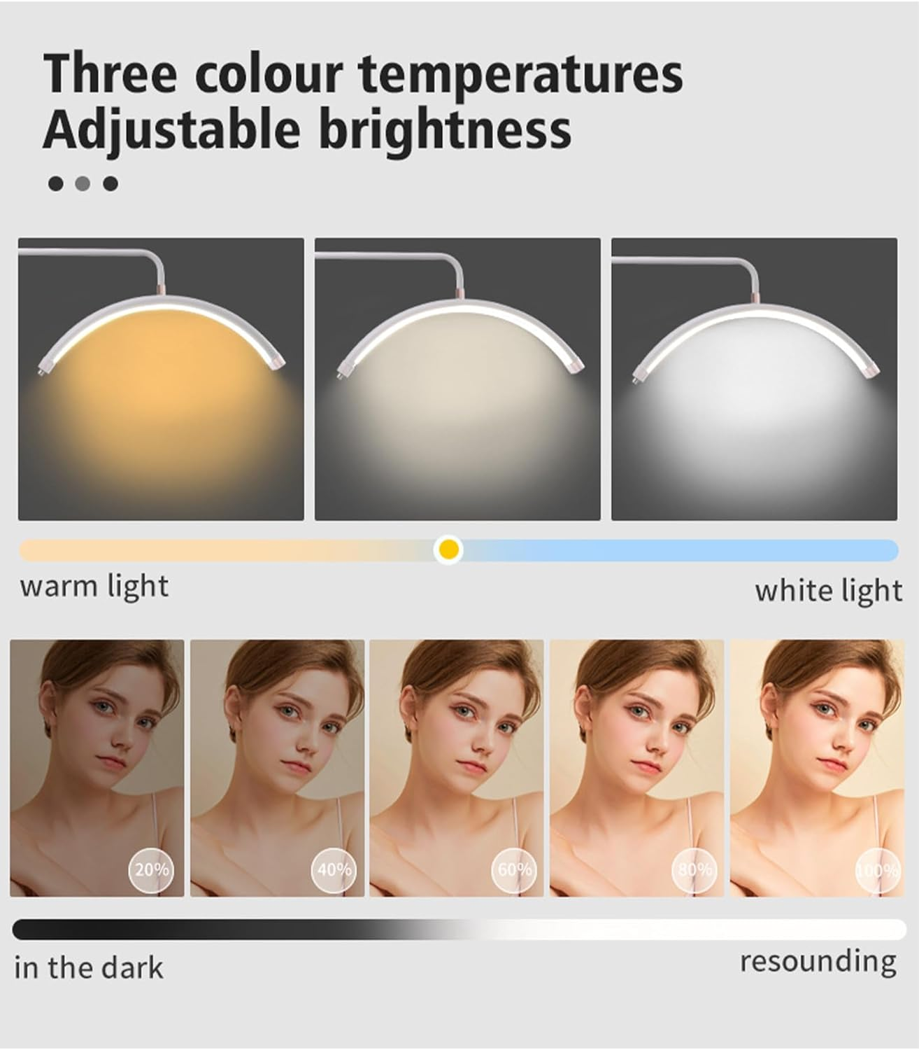 Lash Light for Eyelash Tech, Foldable Floor Lash Lamp for Eyelash Extensions, LED Half Moon Light Lash Tech with Phone Holder, Dimmable Esthetician Light for Eyelash/Skincare/Tattoo image number 6