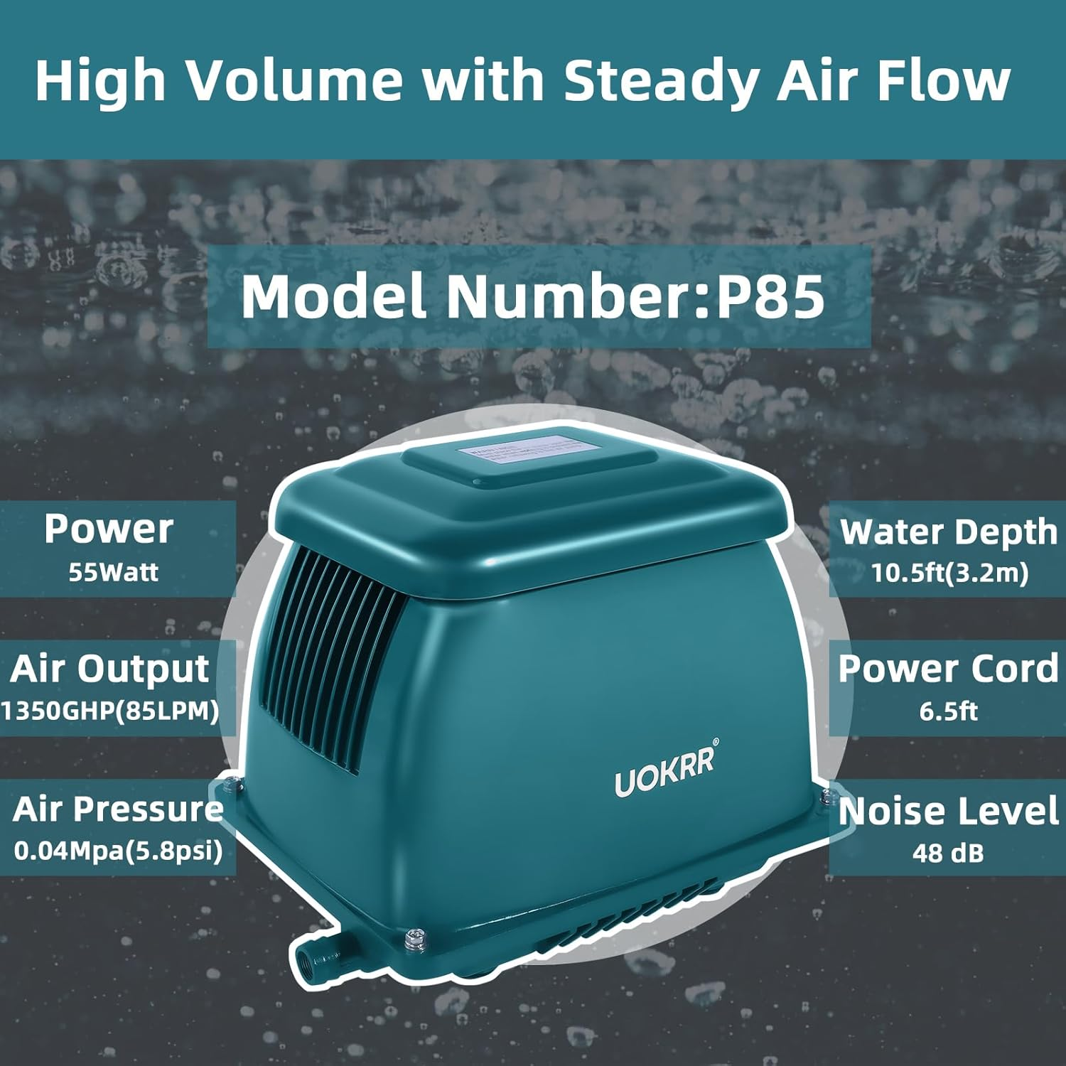 85L Septic Linear Air Pump W/Timer, Pond Aerator Septic Tank System Air Pump Outdoor, Koi Pond Hydroponic Air Pump for Ponds, Aquariums, Waste Treatment, Fish Farm, Seafood Restaurant image number 6