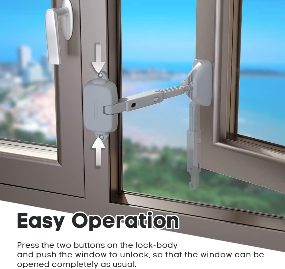 EUDEMON 1 Pack Childproof Window Restrictor for Aluminum, Wooden, Metal Window Frames, Baby Safety Window Lock, Window Safety Locks for Toddlers & Pets, Easy to Install (Grey)