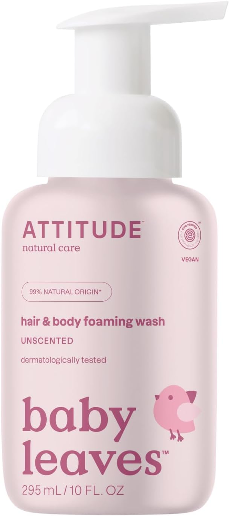 ATTITUDE Natural Baby 2-In-1 Hair and Body Foaming Wash, EWG Verified, Hypoallergenic, Fragrance Free, 10 Fluid Ounce (295 Ml) image number 1