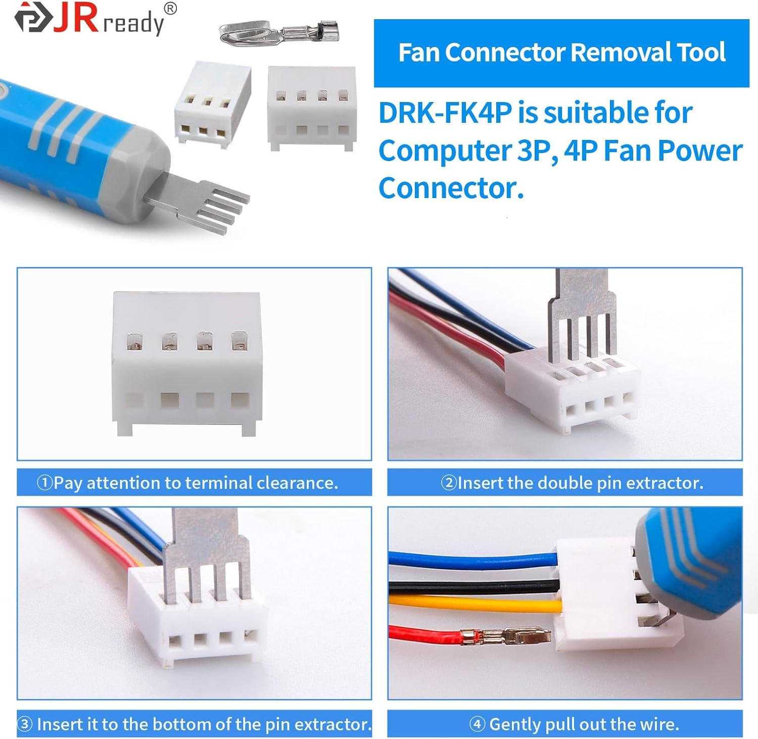 Jrready ST5253-04 Molex Pin Extractor Kit Mini-Fit Jr. Extraction Molex Micro-Fit 3.0 Terminal Release Tool 3P 4P PC Fan Connector Electrical Pin Removal Tool image number 2