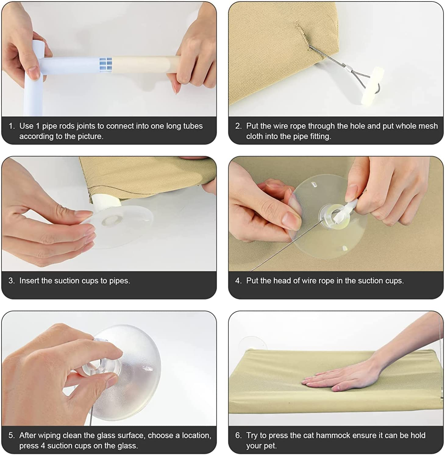 Cat Window Perch Hammock Seat - Large Cat Hammocks Bed for Indoor Cats Resting Seat Safety, Heavy Duty Suction Cups Breathable Washable Mesh Durable Frame image number 2