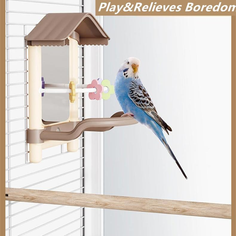 Bird Mirror with Standing Pole, with 1 Bird Turntable Nibble Toy, 1 Molar Stone, Parrot Cage Toy for Parakeet African Grey Conure Cockatiel Turtle Dew Finch Canarie image number 3