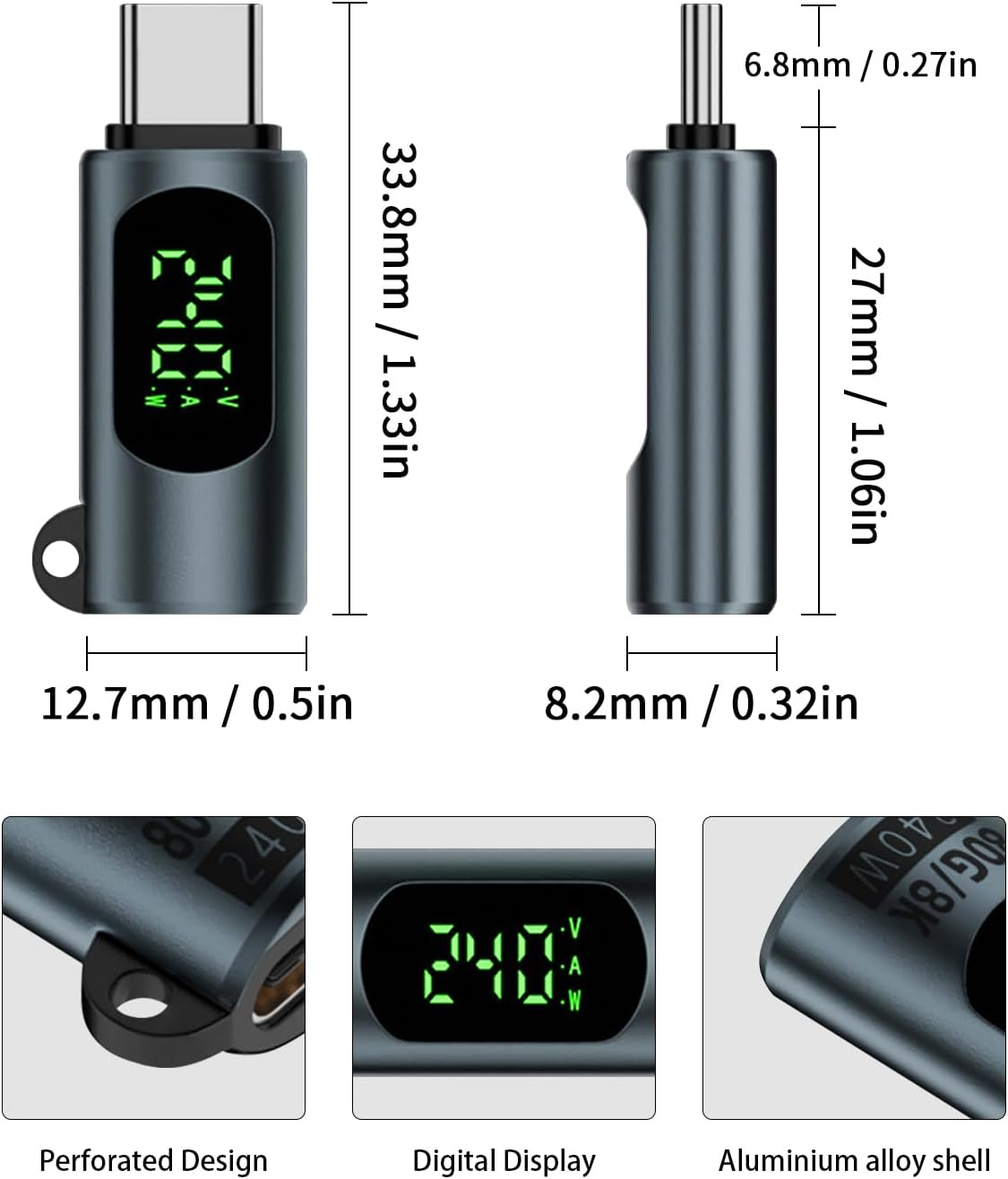 Duttek USB C Digital Display Adapter 80Gbps, 240W USB Type C Male to Female Extension Adapter Compatible with Thunderbolt 5, Iphone 15/16, Macbook, Ipad - 2, Black image number 5