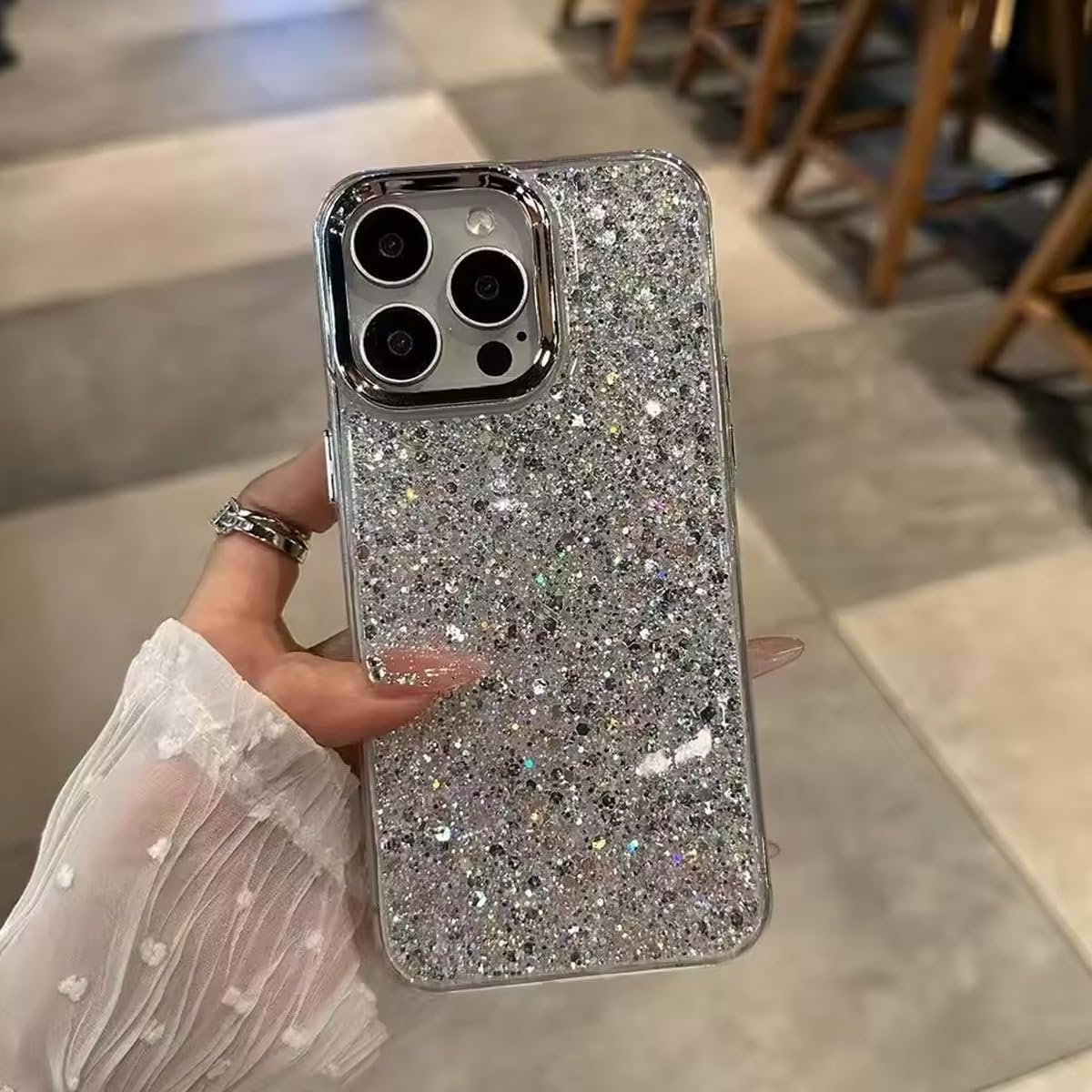 FORZARMOR for Oppo A5 5G (6.67 Inch) Global Version Case, Bling Glitter Fashion Silver Foil Sequins, Inner Airbag Shockproof Transparent Soft Cover (For Oppo A5) image number 4