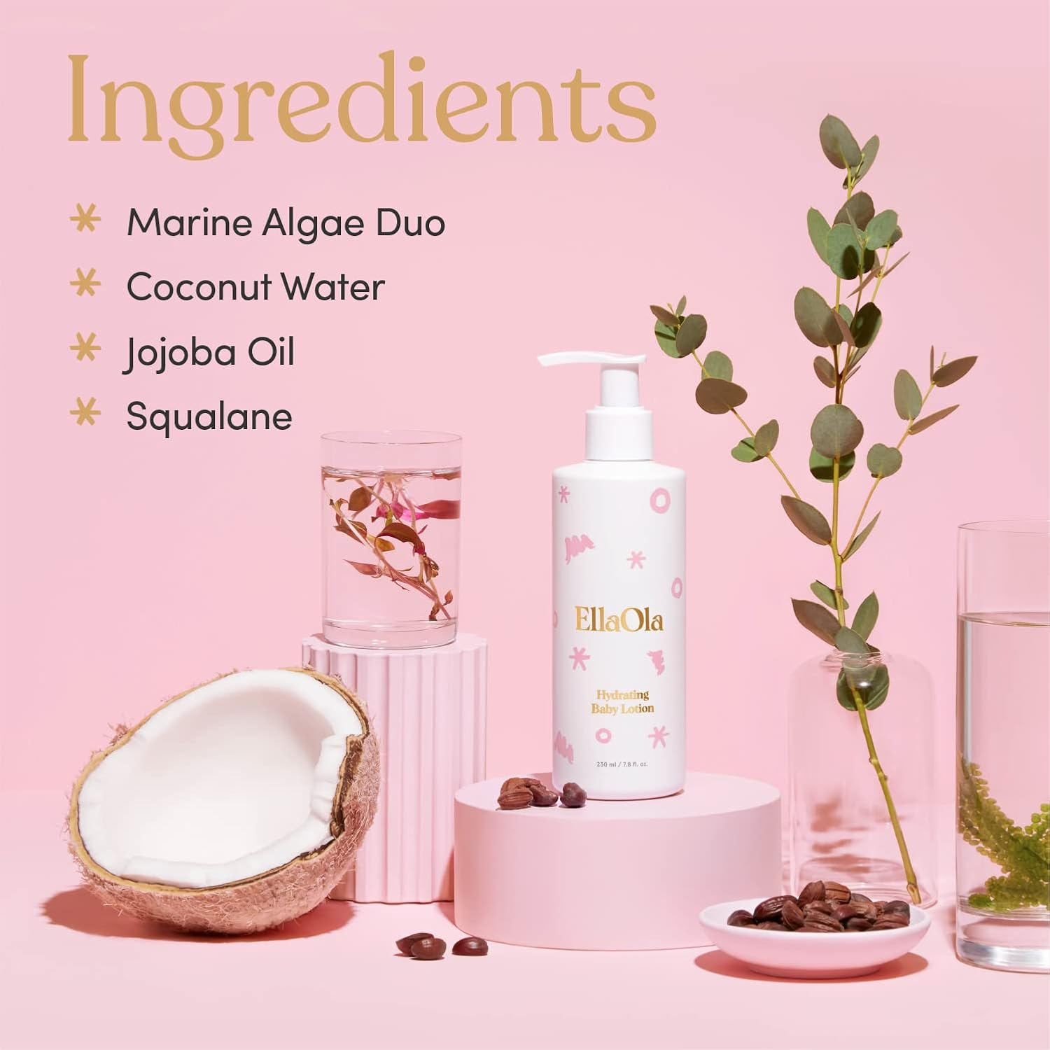 ELLAOLA Soothing Baby Lotion for Dry, Eczema Prone & Sensitive Skin with Jojoba Oil + Squalane - Moisturizing, Nourishing Lotion for Newborns, Babies & Kids, Fragrance Free | 7.8 Fl. Oz. image number 1