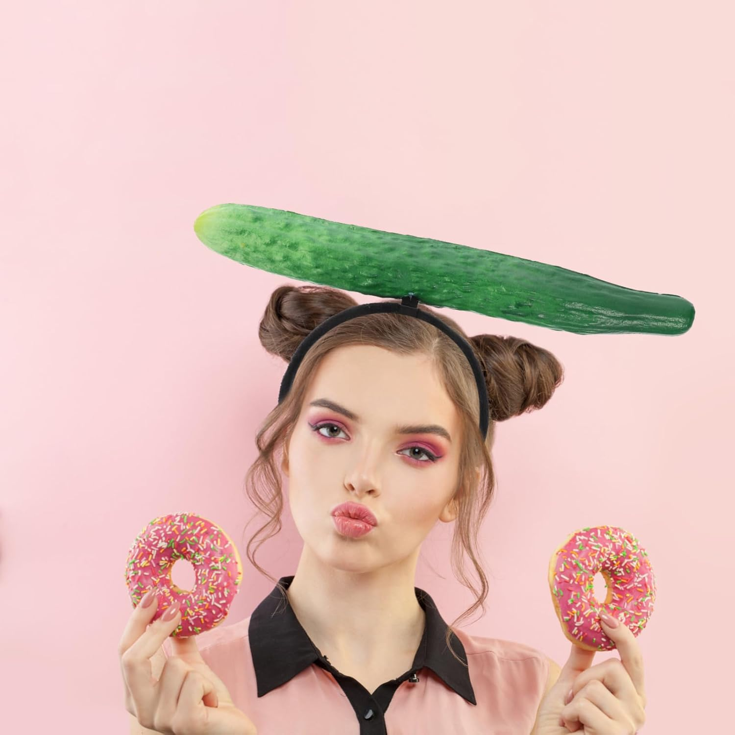 Beaupretty Vegetable Headband Funny Chinese Cucumber Headband 3D Makeup Headband Spa Hair Band Face Wash Headband Elastic Skin Care Head Wrap Hair Accessories image number 4