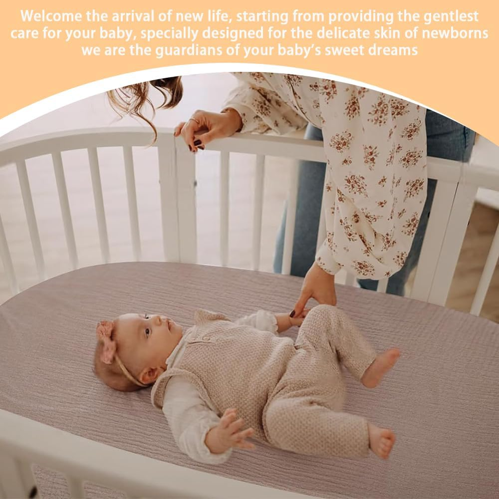 2 Pcs Bassinet Fitted Sheets, Universal Cradle Sheet Set for Rectangle, Oval, or Hourglass Bassinet Pad/Mattress, Soft Breathable Stretchy Baby Pad/Mattress Sheet Set (Yellow and Beige) image number 5
