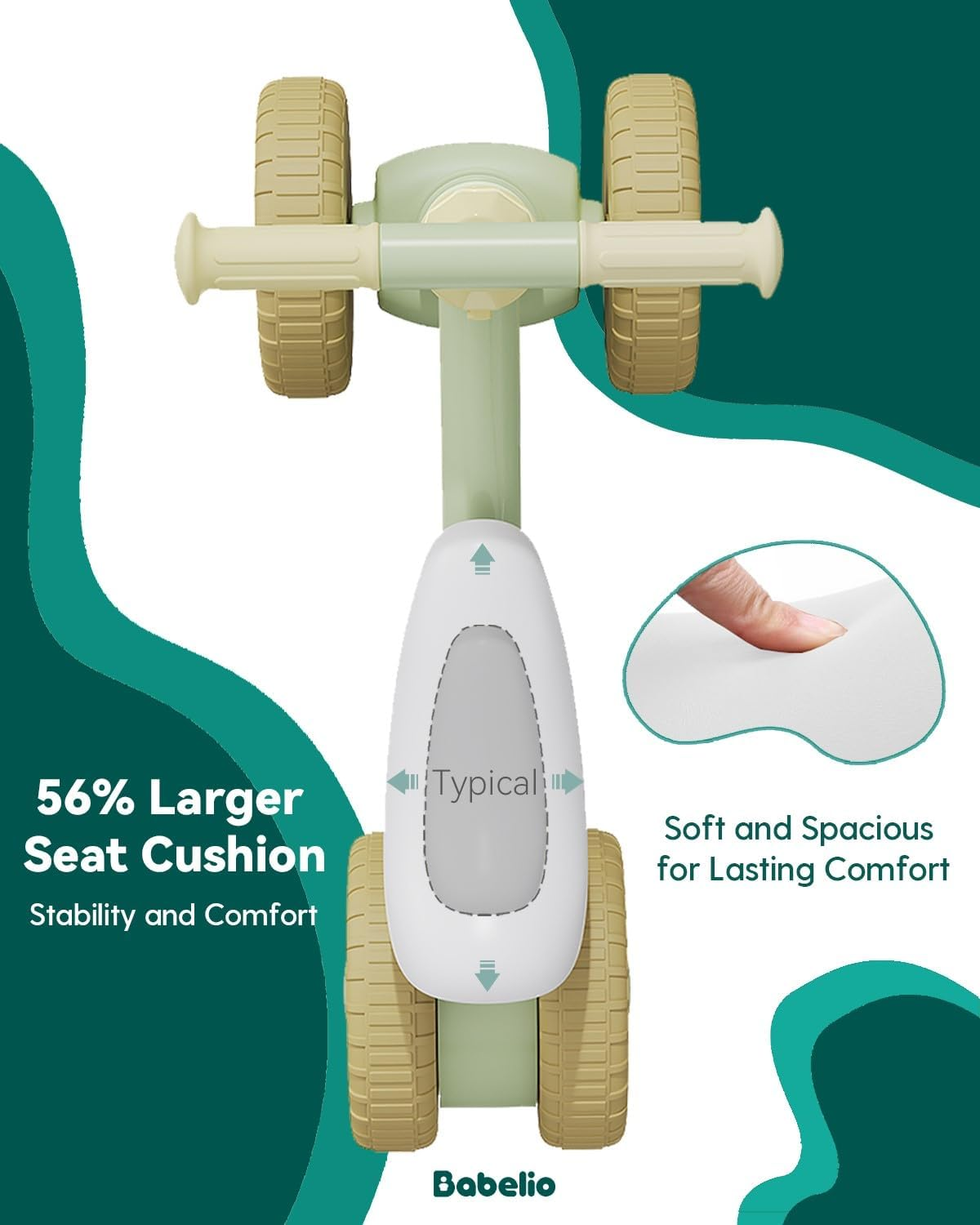 BABELIO Baby Balance Bike for 1 Year Old Boys Girls, 10-36 Month Toddler Balance Bike, 4-Wheel Off-Roader Design, Adjustable Seat & Handlebar