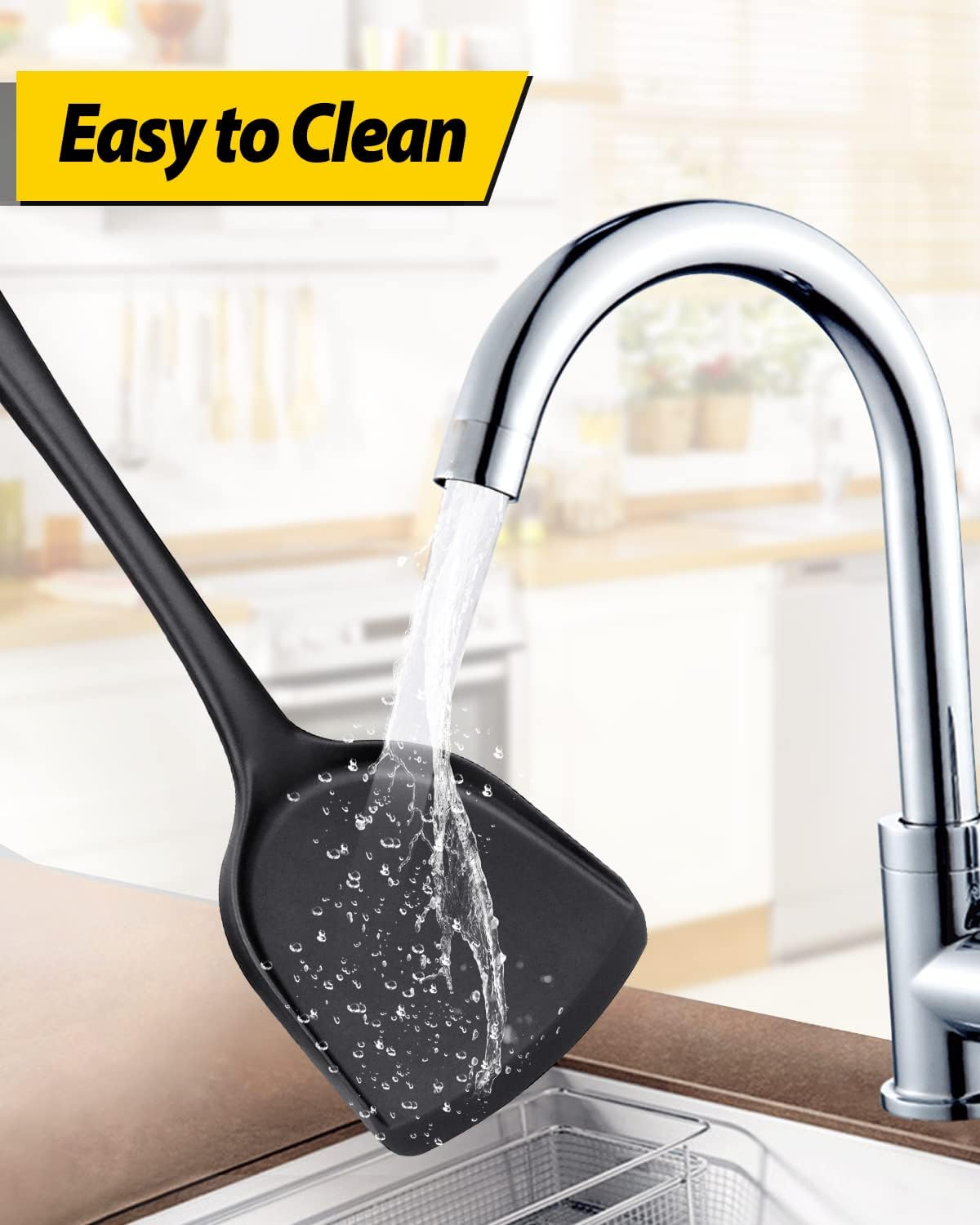 Pack of 2 Silicone Wok Spatula, Non-Stick, Heat, Stain and Odor Resistant, Easy to Clean and Dishwasher Safe, Seamless Kitchen Utensil for Cooking, Baking, Stir-Fry (Black) image number 2