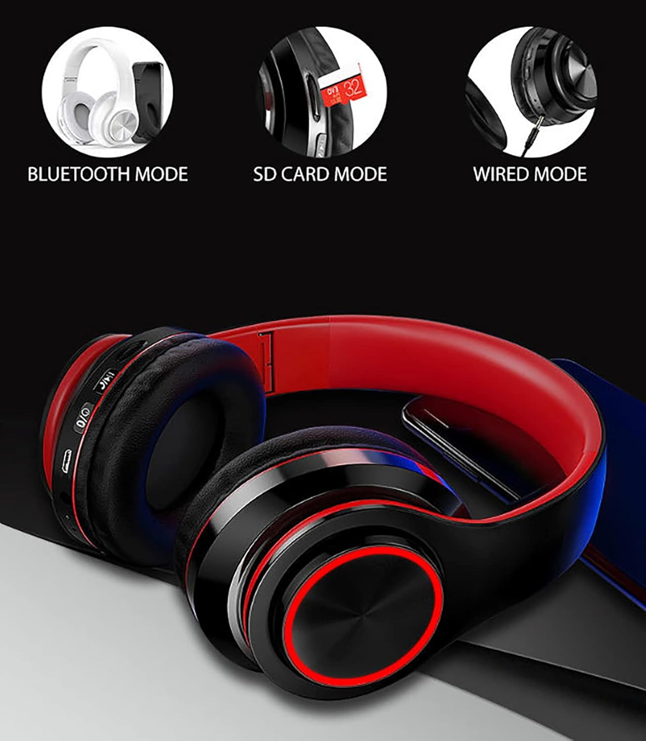 Bluetooth 5.0 Over-Ear Headphones Wireless Headphones, JR Joyreap Foldable Bluetooth 10 M Range Headphones Headset with Colorful Lights Stereo Surround Comfortable Affixed Ears (Black) image number 1
