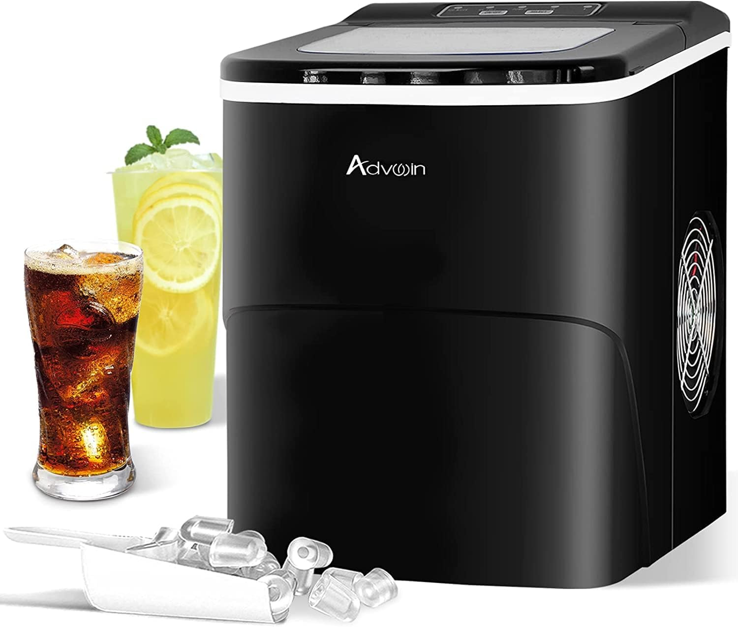 ADVWIN Ice Maker,12Kg Portable Ice Maker Machine Countertop, Commercial Ice Cube Maker for Home Bar - Black image number 1