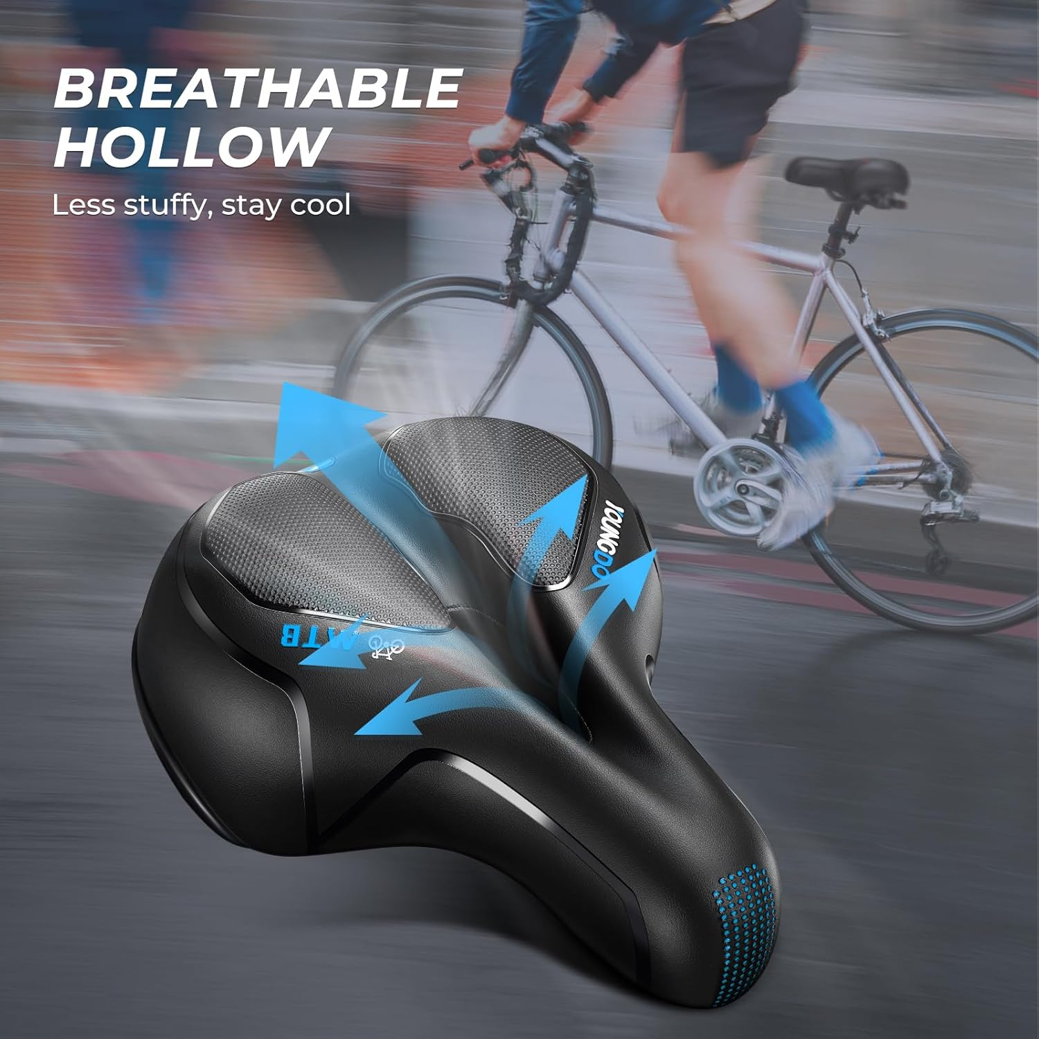 YOUNGDO Bike Seat - Comfortable Gel Foam Padded Leather Bicycle Seat, Wide Bike Saddle Cushion for Women and Men, Universal Fit, Shock Absorbing, Including Mounting Wrench, Allen Key, Waterproof Cover - Black / Red image number 4