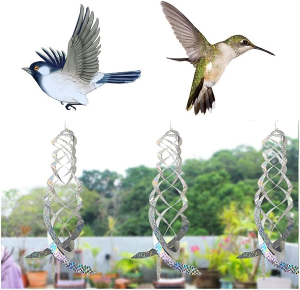 Limcryspp 4Pieces of Anti-Bird Spiral Reflector, Anti-Bird Spiral Reflector Scare Tool, Hanging Reflection to Scare Pigeons and Other Small Birds Anti-Bird Device (4, Silver)