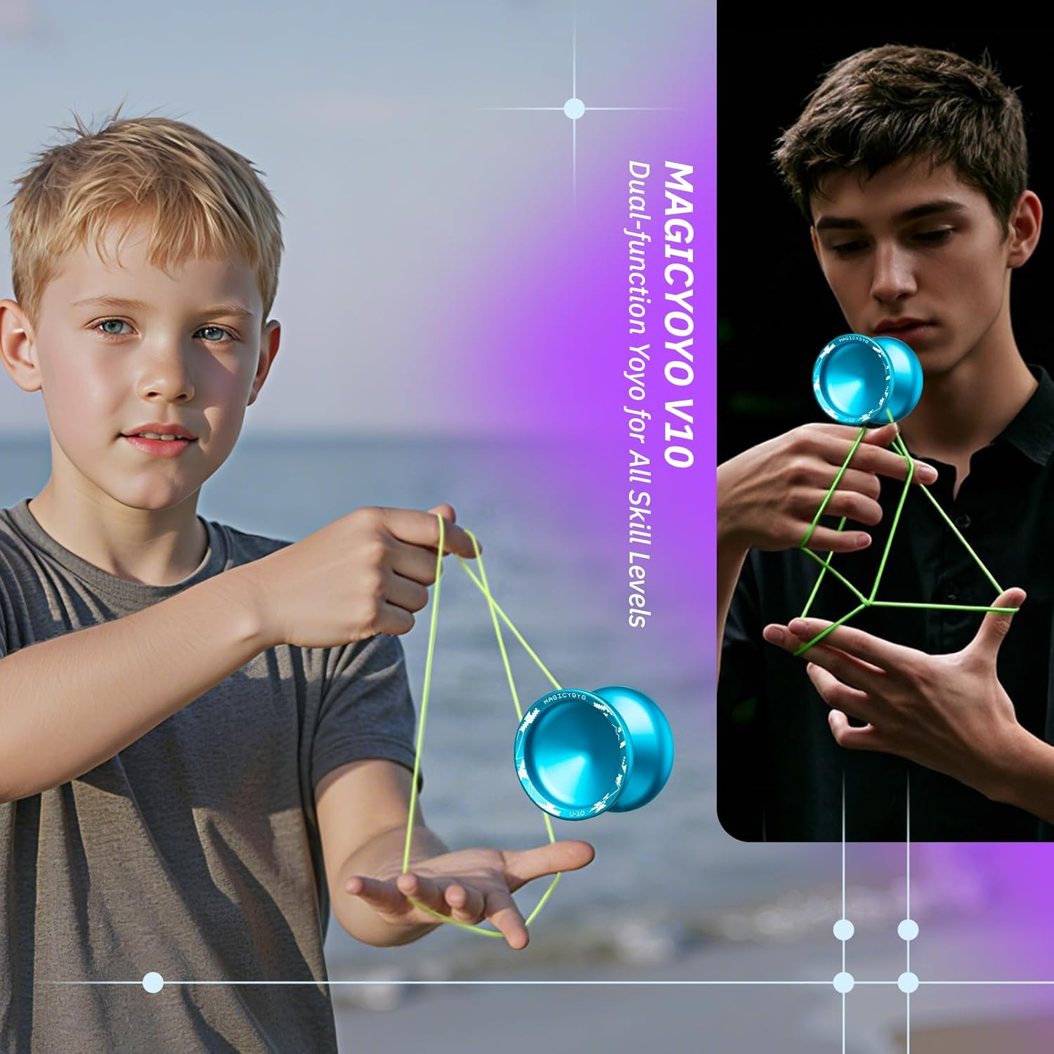 MAGICYOYO V10 Professional Finger Spin Yoyo for DNA Tricks, Metal Yoyo Professional with Responsive & Unresponsive Modes, Pro Trick Yo Yo for Adults & Kids with Complete Yo-Yo Accessories Kit (Blue) image number 2